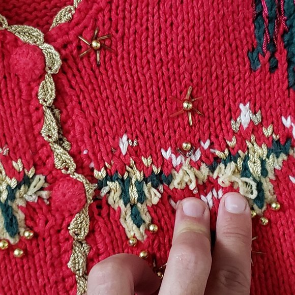 Tiara International Women's Large Red Knit Beaded Ugly Christmas Sweater Vest - Picture 12 of 12